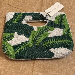 Sincerely Jules Tropical Green and White Beaded Clutch